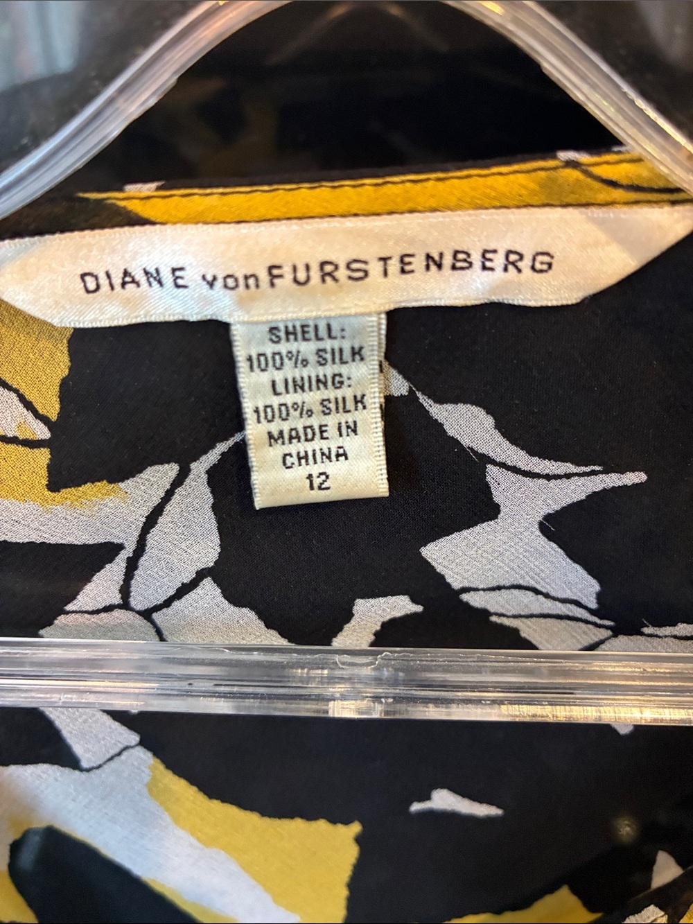 DVF, Diane Von Furstenberg Yellow Black White Silk Floral Button-Front Shirt - Picture 2 of 9